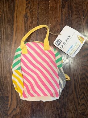 Fluf Lil B Pack Cotton Canvas Striped Wipeable Mini Backpack - Pink, Yellow